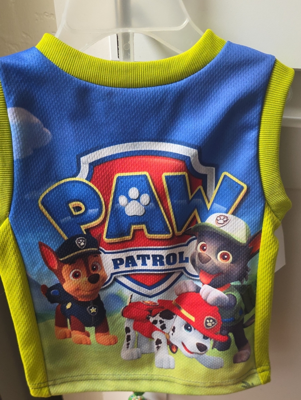 Paw Patrol Kids Tank Top & Shorts Set- Blue & Neon Yellow Size 12 Months